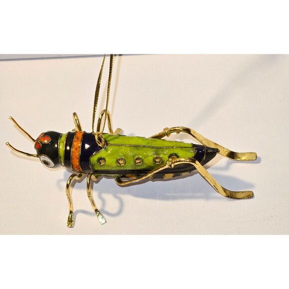 Handcrafted Cloisonne Grasshopper Ornament With Gold-Toned Metal Legs & Vibrant - Picture 4 of 6